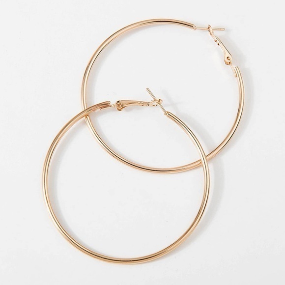 Gold Hoop Earrings 55mm - Picture 1 of 5